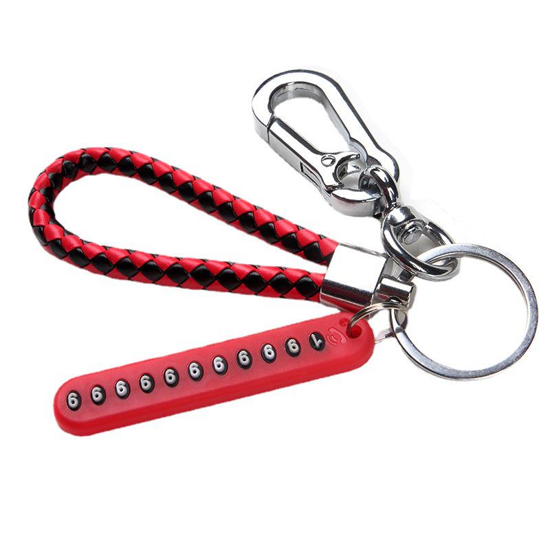 Men’s Leather Cord Keychain with Metal Anti-Lost Phone Tag and Stainless Steel Car Pendant.