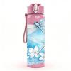 1PC Blue Dragonfly Flower Art Print 750ml Color Plastic Sports Water Bottle Leakproof Flip Straw Lid Suitable for Sports Office Home Use