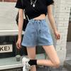 New Summer Korean Style Slim Curly Wide-leg A-line Pants Simple and Versatile Solid Color Denim Shorts for Women