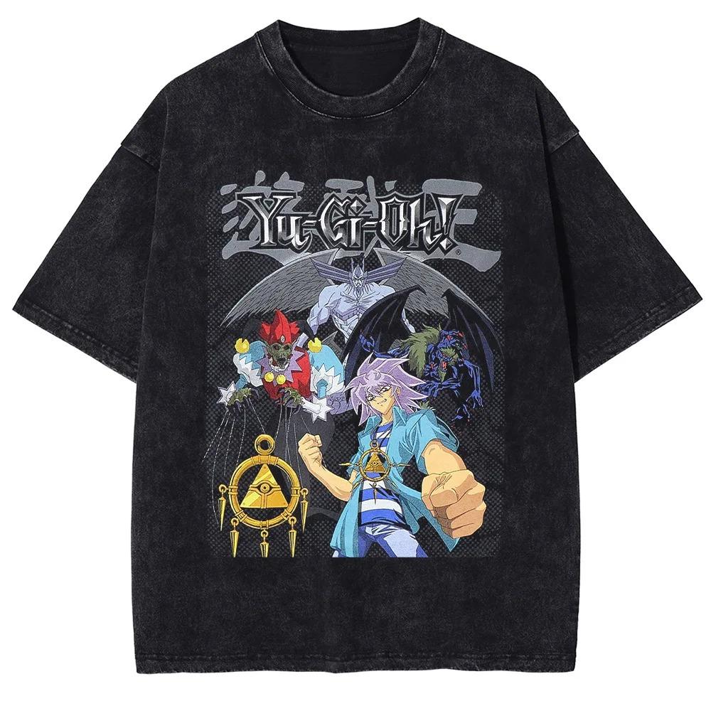 Classic Anime Yugioh Dark Magician  Manga Graphic Print T-Shirt Men Women Vintage Washed Cotton Summer New Tee Streetwear Fashion Oversized Top