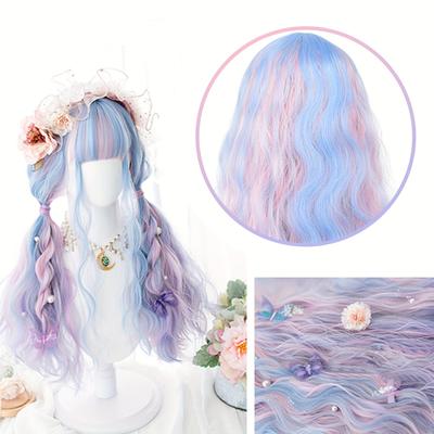 28 Inch  Colorful Curly Synthetic Fiber  Wig with Bangs for Women - Heat Resistant Elastic Rose Net Wigs Perfect for Parties, Christmas, and Daily Use