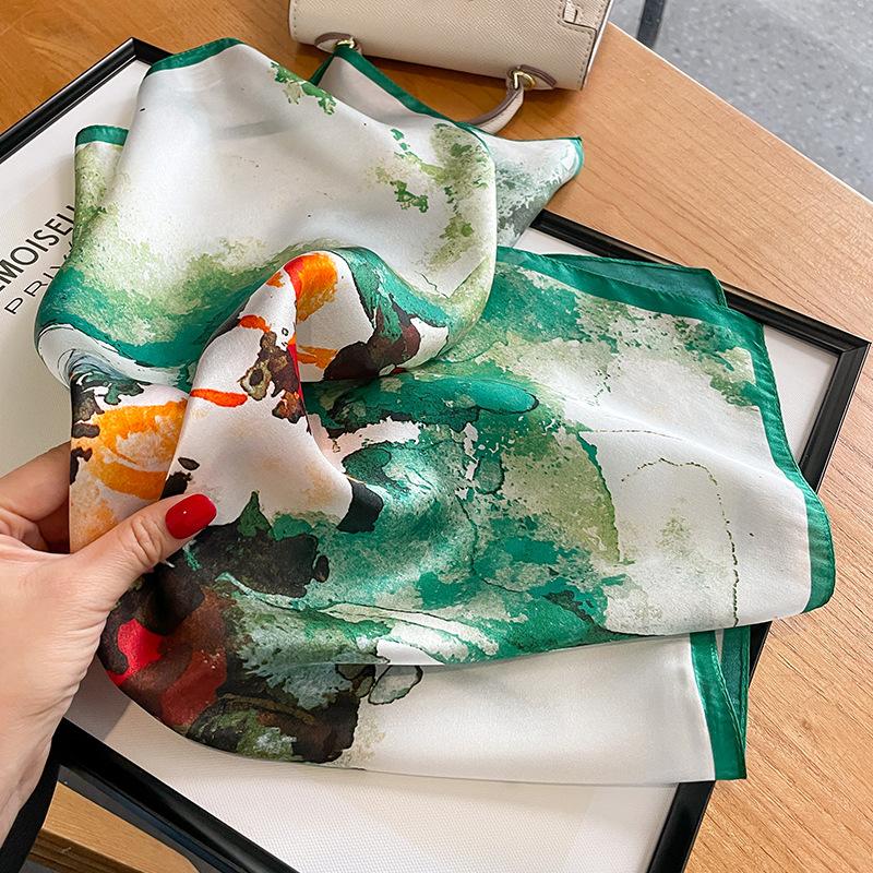 Fashion 100% Real Silk Headscarf Square Scarf For Women Shawl Foulard Hijab Headband Wrap Bandana Neck Girls Bufanda Echarpe