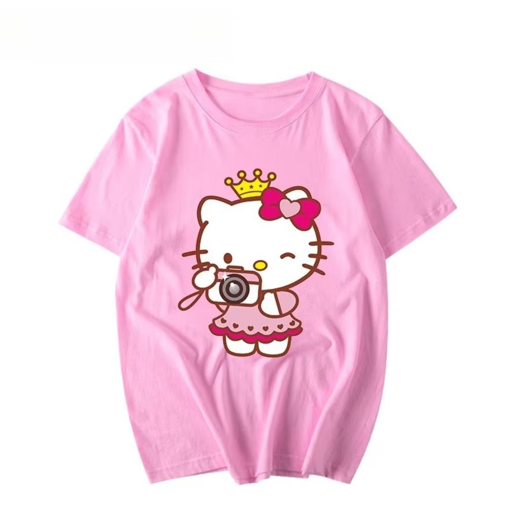 

Женская новая милая футболка с принтом Hello Kitty, оверсайз, унисекс, тренд для пар, большого размера, свободная, повседневная, с коротким рукавом M