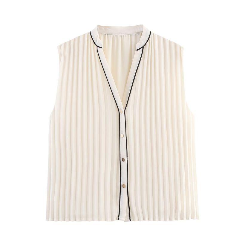 

Kaslead Новая женская одежда Западный стиль Контрастная отделка Плиссированные рубашки Юбка 4387233 4387235 Tops L