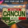 Aluminum Metal License Plate Wall Decor - UV Printed  Cancun Mexico Design with Green/Red/White Stripes,  Indoor/Outdoor Holiday