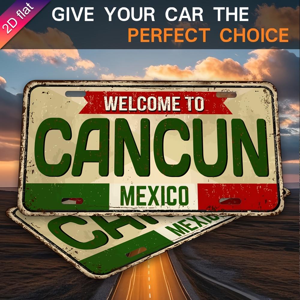 Aluminum Metal License Plate Wall Decor - UV Printed  Cancun Mexico Design with Green/Red/White Stripes,  Indoor/Outdoor Holiday