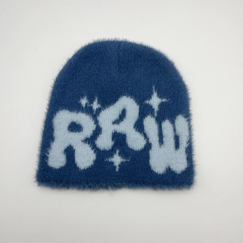 New imitation mink knitted jacquard hat, popular warm plush hat in Europe, America and autumn and winter