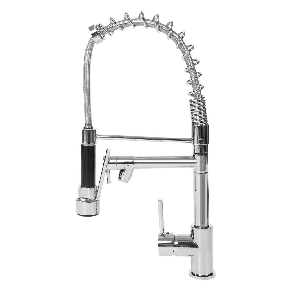 Messing Küchenspüle 3 Griffe Mischbatterie mit Ausziehschlauch Heiß Kalt Wassermischer Hahn #2