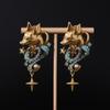 Middle Ages Fox-Shaped Earrings Unique Retro 3D Versatile Ear Studs Heavy-Duty Earbob With Colorful Diamond Inlays Jewelry Gift
