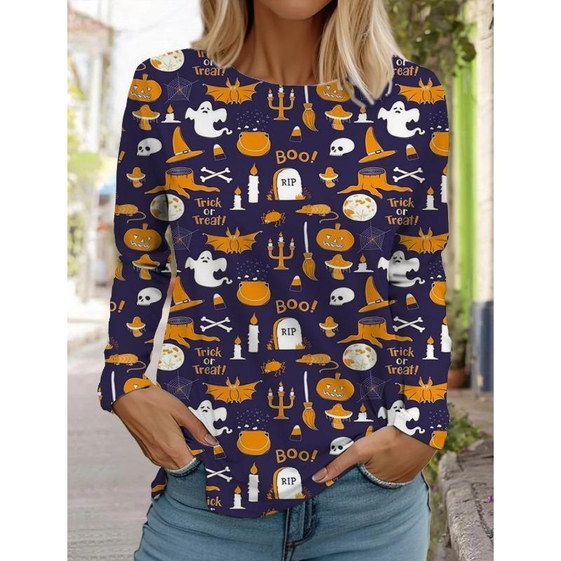 

Весенне-осенняя женская футболка с длинным рукавом и милым 3D-принтом в виде головы тыквы, модный женский топ, пуловер в стиле Харадзюку S