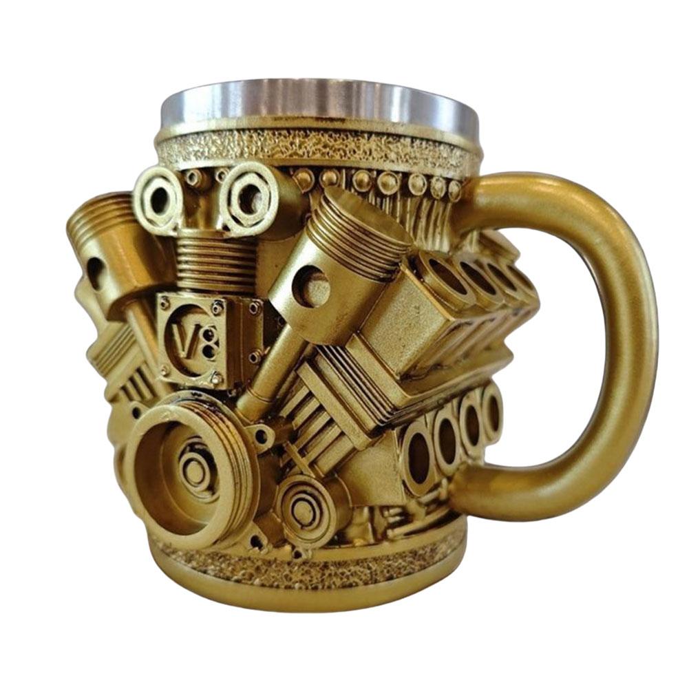 450ML 3D Unique Car Engine Coffee Cup Stainless Steel Handmade Coffee Cup V6 V8 Cocktail Mug Gifts for Men Car Lovers 450ML