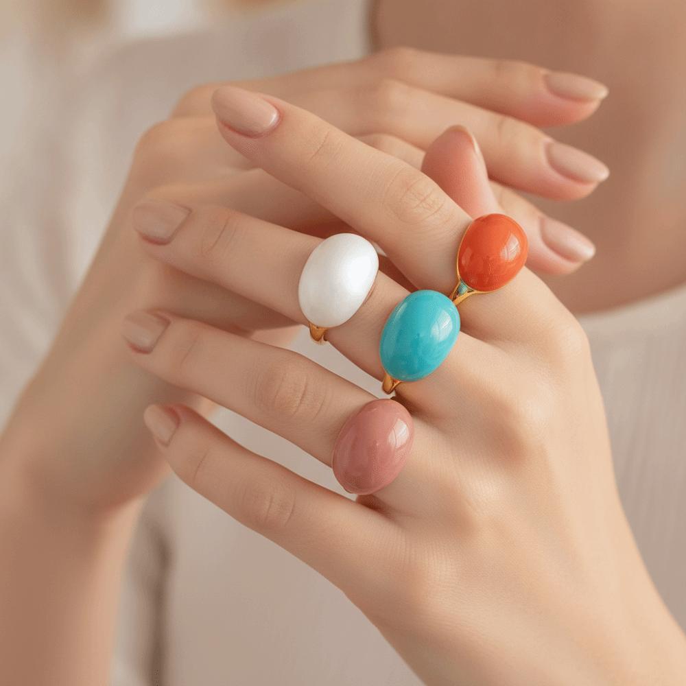 Gold Plated Brass Enamel Ring Enamel Drip Glaze Finger Ring Fashion Open End Ring For Women