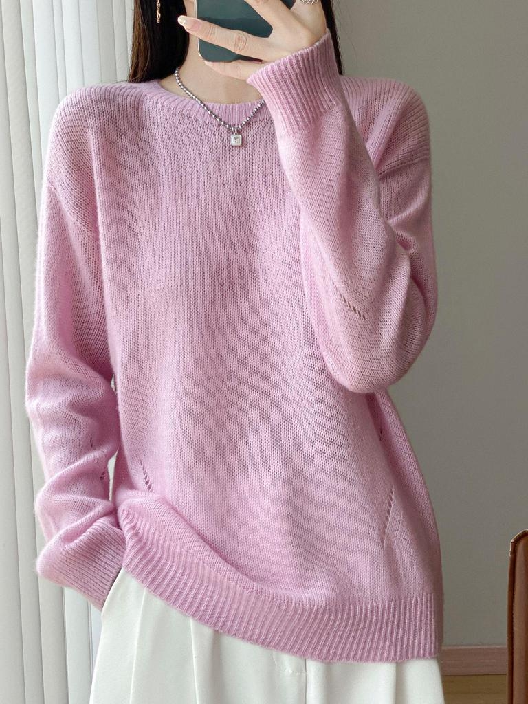 Korean Tencel Wool Knit Women's Round Neck Sweater - Autumn/Winter Fashion