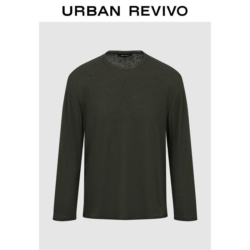 

Men s Retro Woven Round Neck Long Sleeve T-Shirt L