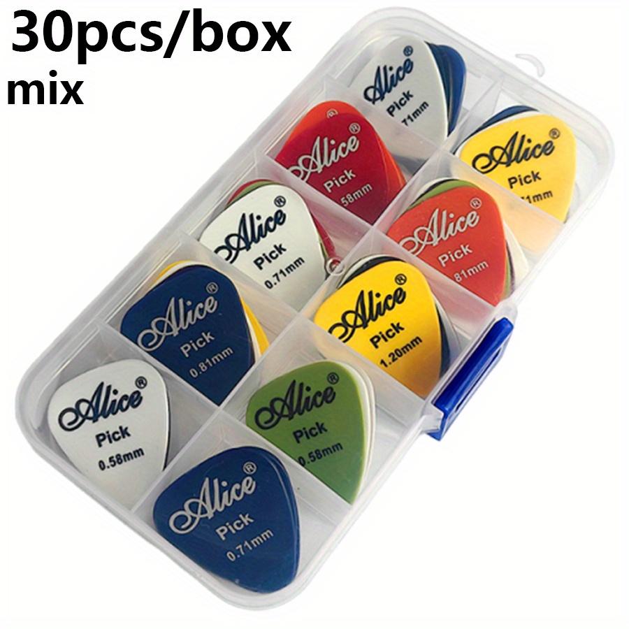 30pcs/box Alice Guitar Picks Plastic Colorful Guitar Paddles with Transparent Storage Box Thickness 0.58-1.50mm 6 Size JXB