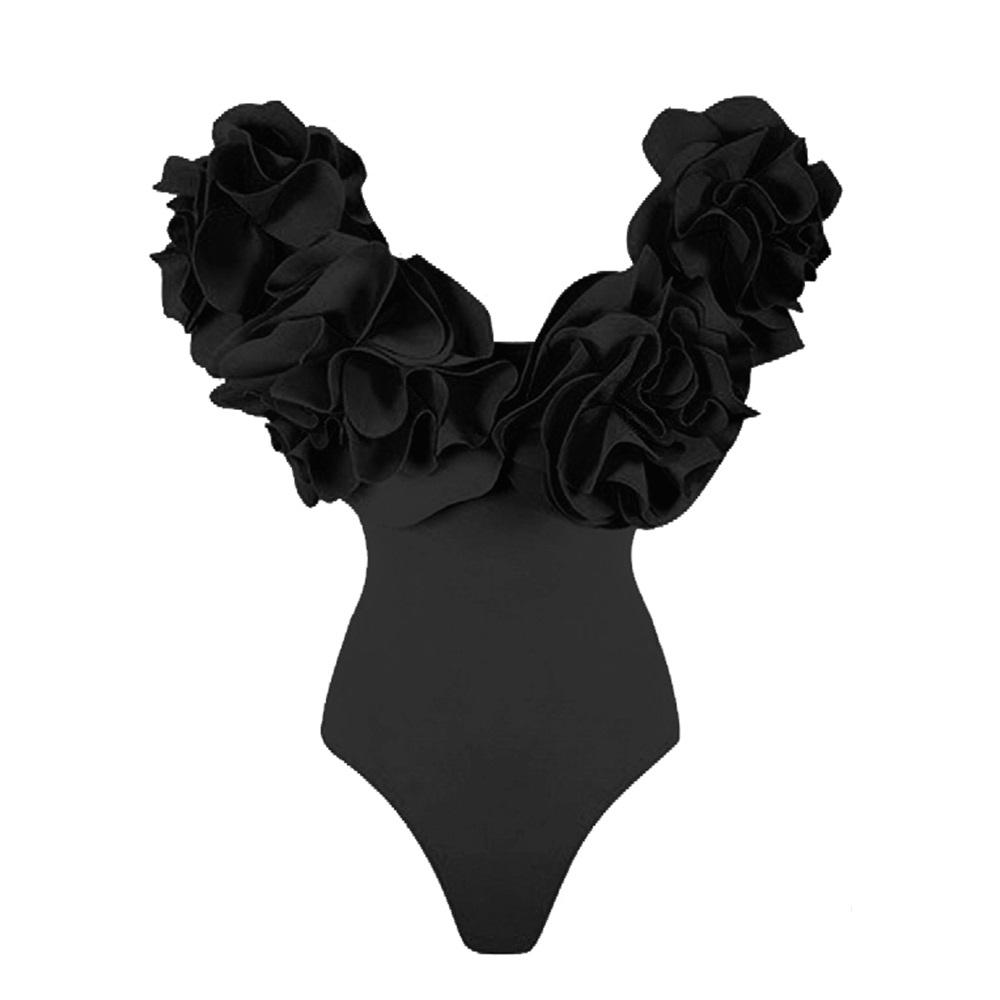 Solid Red Flower One Piece Swimsuit Luxury Women Swimwear Sexy Swim Suit Deep V Monokini Off Shoulder Bodysuit Bathingsuit