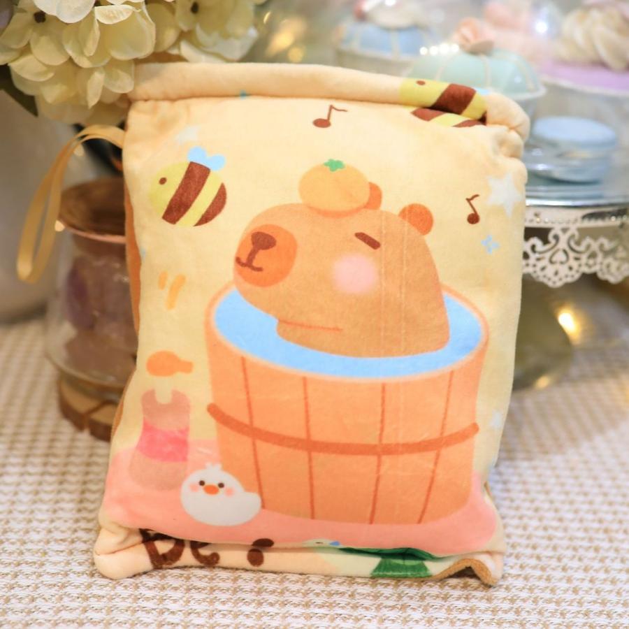 Capybara Snacks Bag Plush Toy Throw Pillow Capibala Snacks Plushie Doll Creative Pudding Bag Hold 2 Capybara Cubs Stuffed Animal