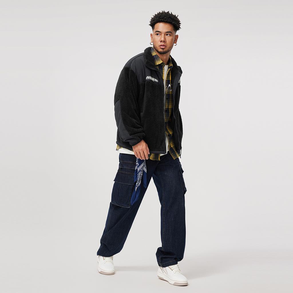 LiNing Comfortable Casual Letter Print Fleece Stand Collar Zipper Jacket Men jackets Black AFDU507-1
