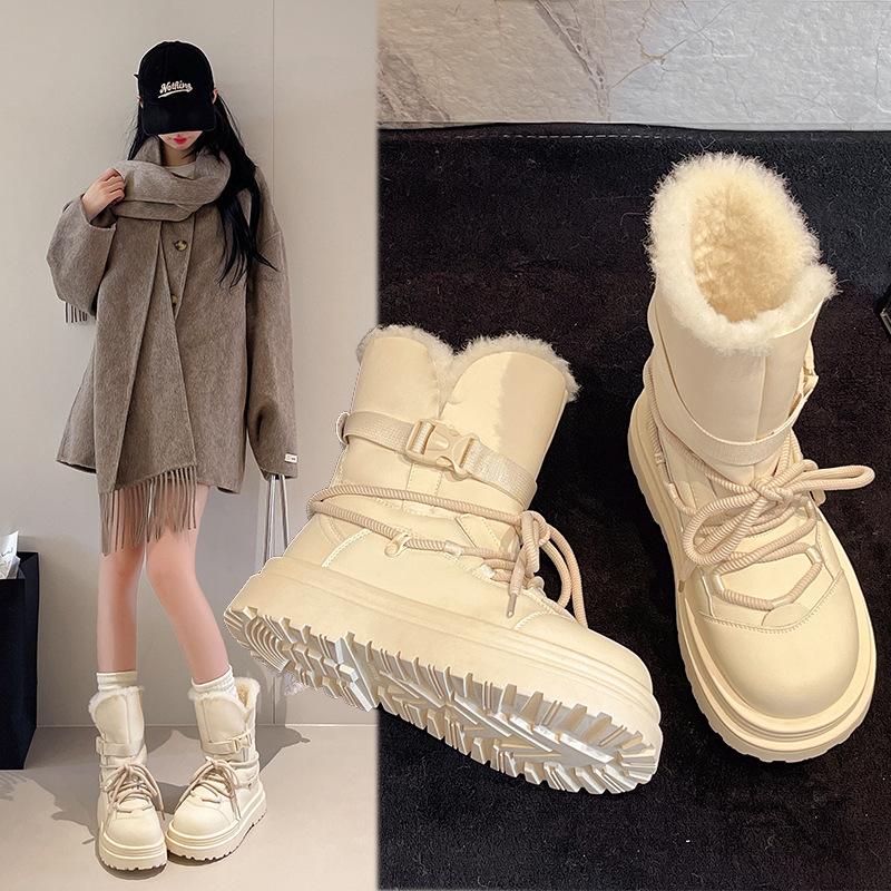 Thick-soled white snow boots women's 2025 new winter waterproof and non-slip Martin boots short boots velvet Northeast large cotton shoes