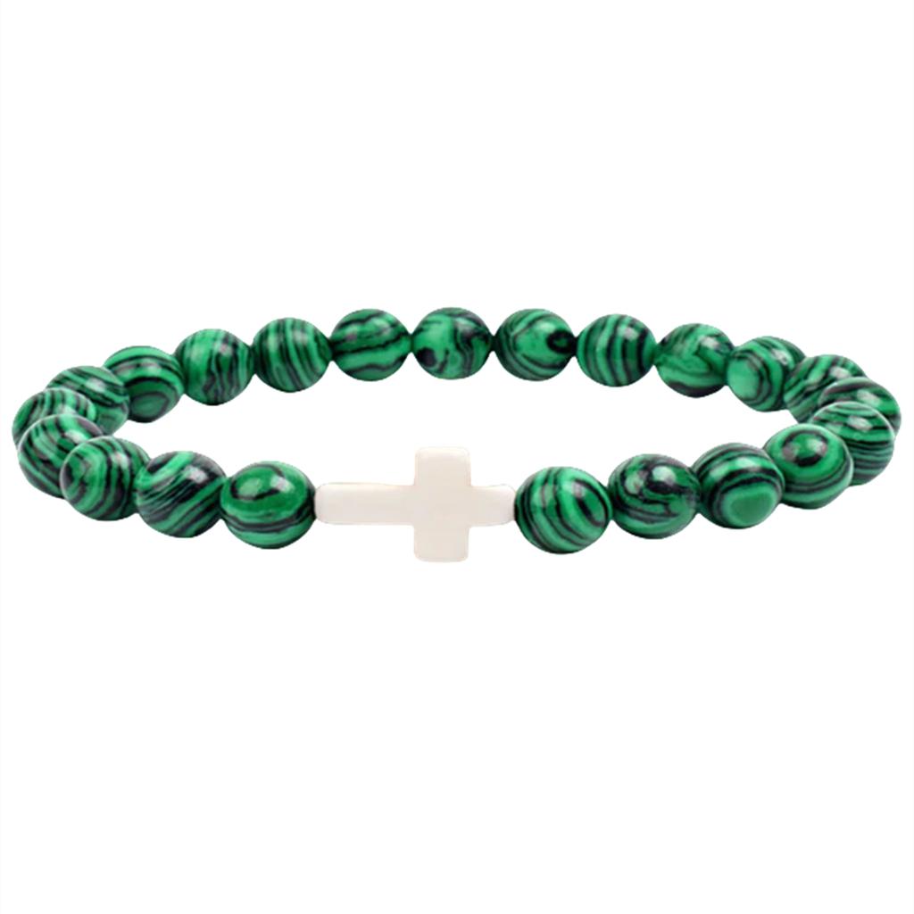 Ftcy 8mm Achat Kreuz Perlen Armband Herren Damen Vulkanstein Gelbes Tigerauge Türkis Stressabbau Religiöse Handketten Geschenke