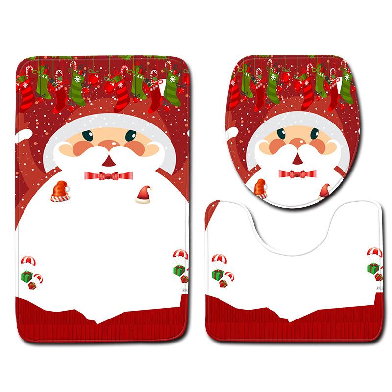 Santa Toilet Three-Piece Floor Mat Doormat Bathroom Carpet
