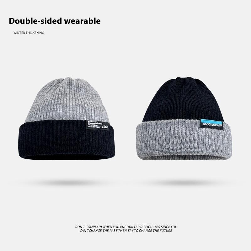 Unisex Herbst Winter Strickmütze Weiche Verdickte Wollmütze Doppelseitiger Ohrenschutz Beanies Mütze Damen Herren