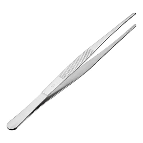 uxcell Stainless Steel Straight Blunt Tweezers with Serrated Tip, Daily Garden Tool, 250mm, Pack of 1