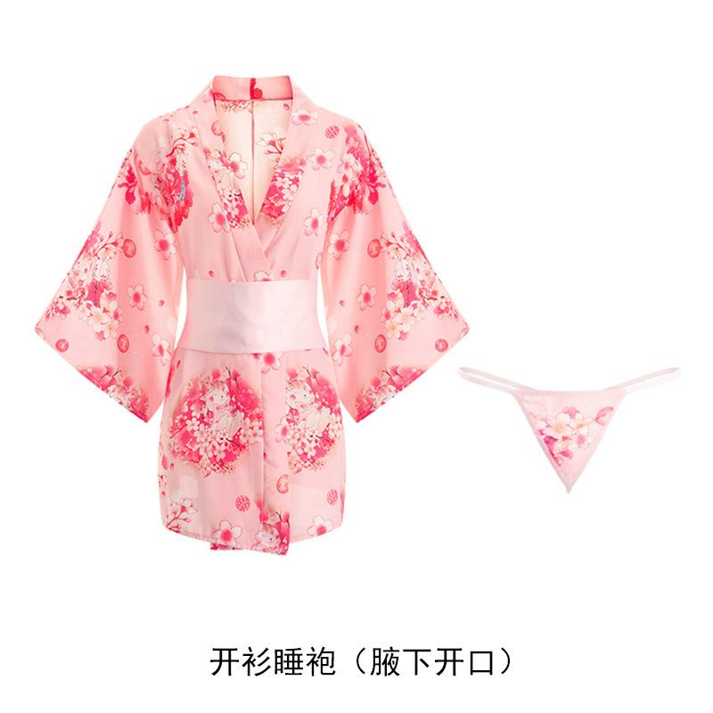 Women's Chiffon Sheer Japanese Kimono Costume Lingerie Set
