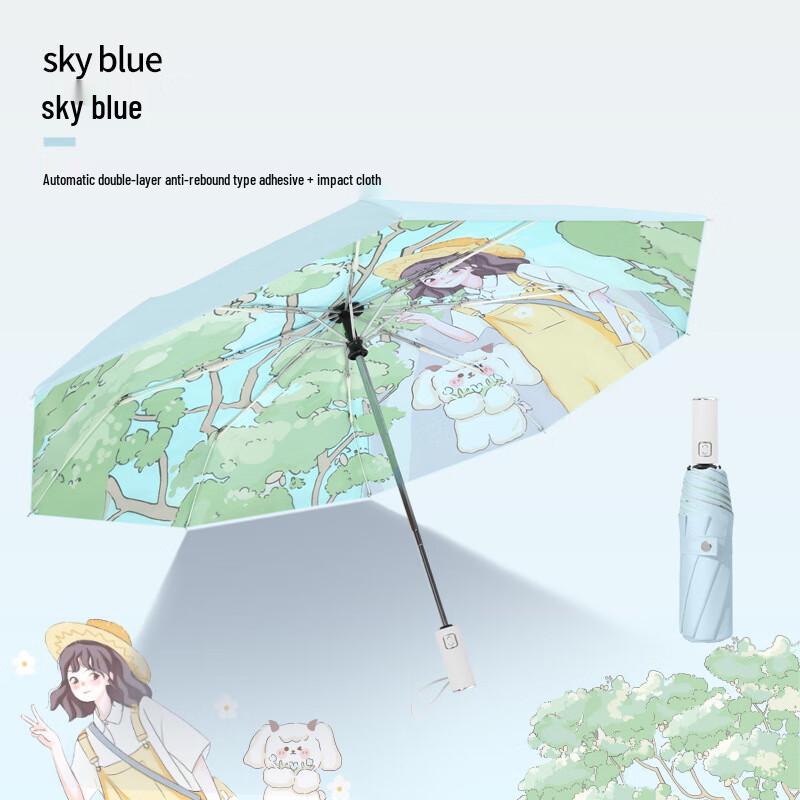 Three-Fold Color Glue Coated Sun Rain Umbrella