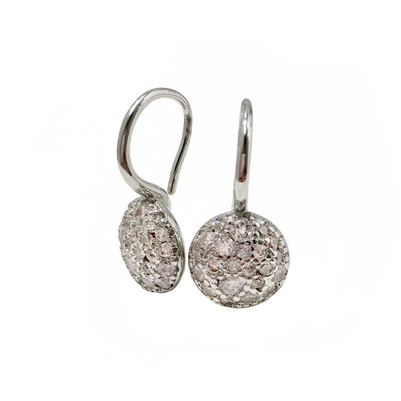 Colored Diamond Geometric Round Earrings: Small, Exquisite, European-American Style with Inlaid Diamonds