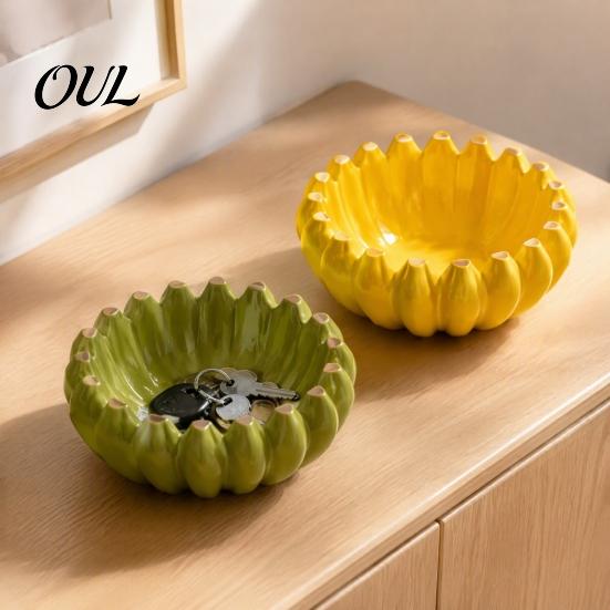 Centro de Mesa Decorativo Plátano Cerámico Frutero, Bandeja Amarilla Creativa, Bandeja Pintada a Mano Ensaladera para Organizador de Encimera de Cocina Comedor