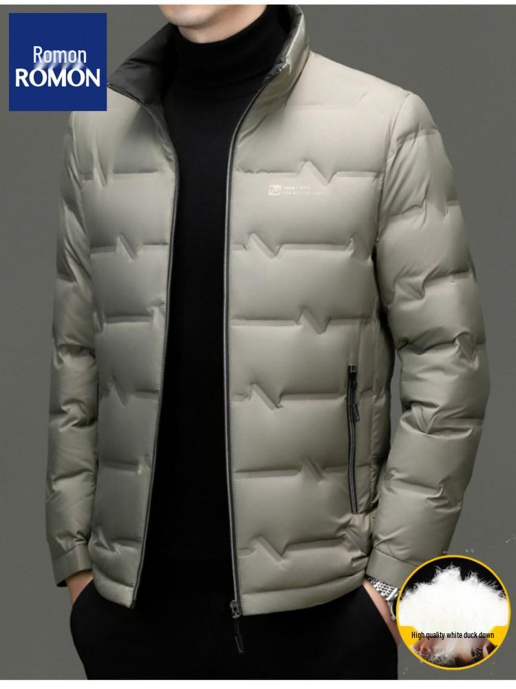 Romon Men's 2025 Stand-Up Collar Down Jacket - High-End, Versatile Business Casual Coat for Spring & Autumn.