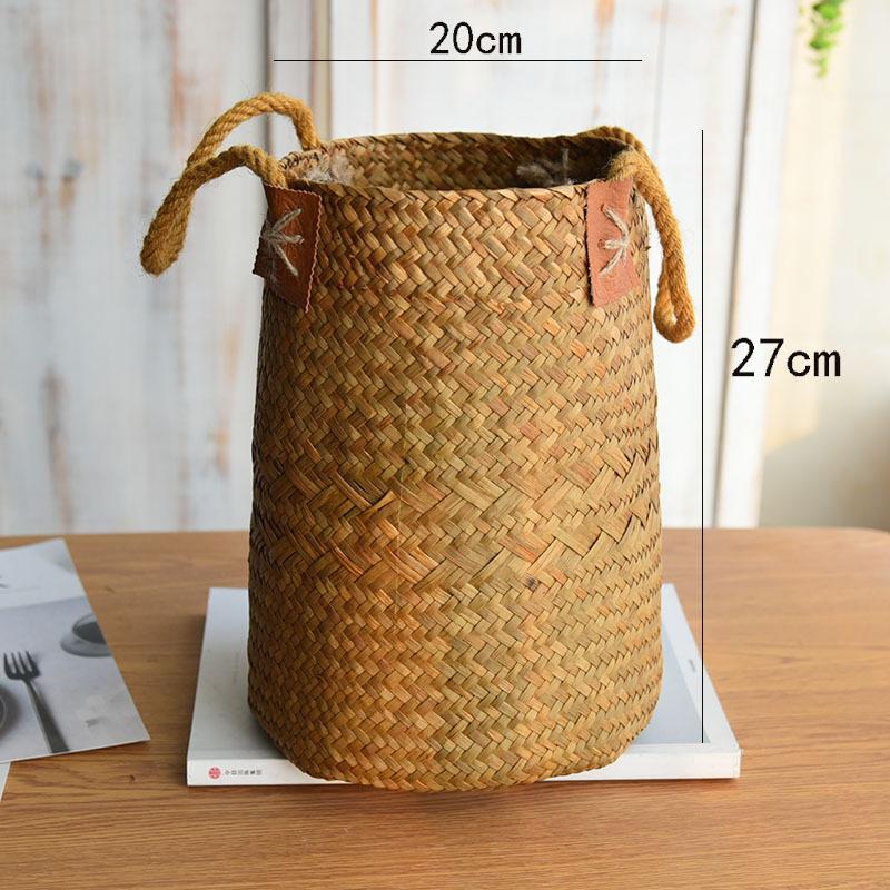 Natural Straw Flower Basket Flower Basket Ornament Bamboo Living Room Woven Flower Arrangement Hanging Portable Hanging Handmade Indoor Flower Basket