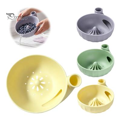 Soft Silicone Drainer Self-Spinning Berry Swirl Bowl, Food-Grade Vortex Fruit Colander with Built-in Drain Rotating Basket for Cleaning Grapes