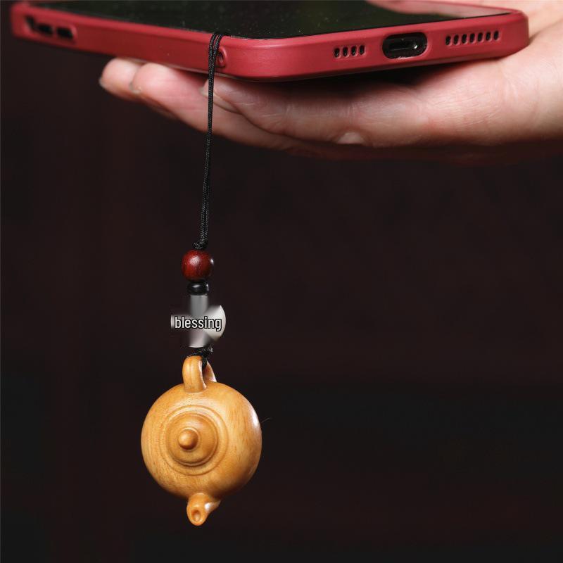 Rosewood Handle Small Teapot & Wooden Keychain Pendant