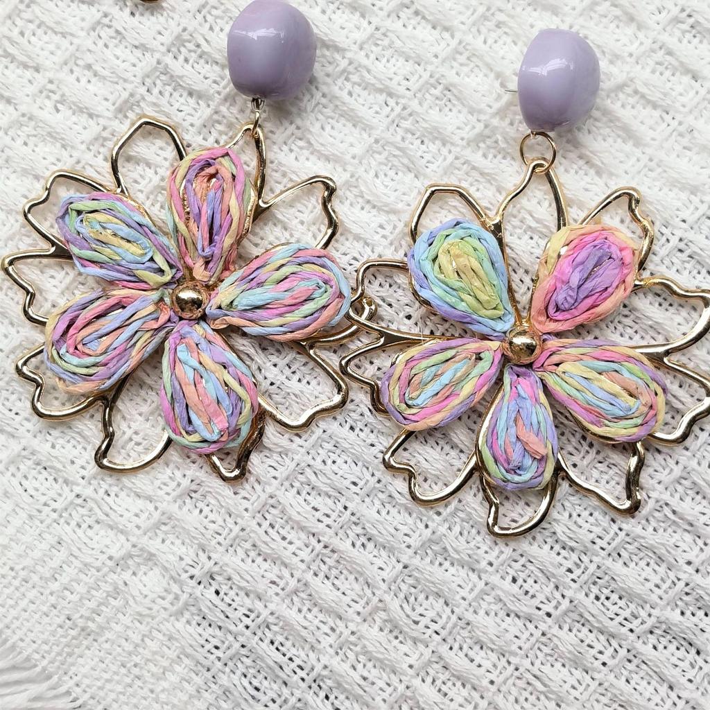 Spring Dopamine Resort Style Sunflower Earrings - Fresh, Colorful, Woven Accessories for a Personal Touch