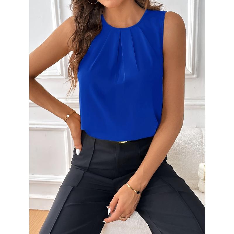 Women's Sleeveless Chiffon Blouses Casual Solid Colors O-Neck Tank Tops Elegant Summer Office Lady Work Shirts Y2k Clothes