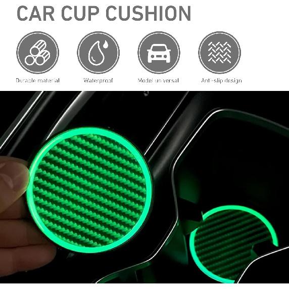 2PCS Car Cup Holder Coaster, Luminous Carbon Fiber Cup Coaster, Waterproof Non-Slip Embedded Coasters, 2.83" Ert Water Bottle Holder Pads, Car