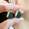 Green Red Enamel Alloy Round Stud Earrings Vintage Gold Color Stylish Charm Wide Earring Fashion Jewelry Gifts for Girls Women