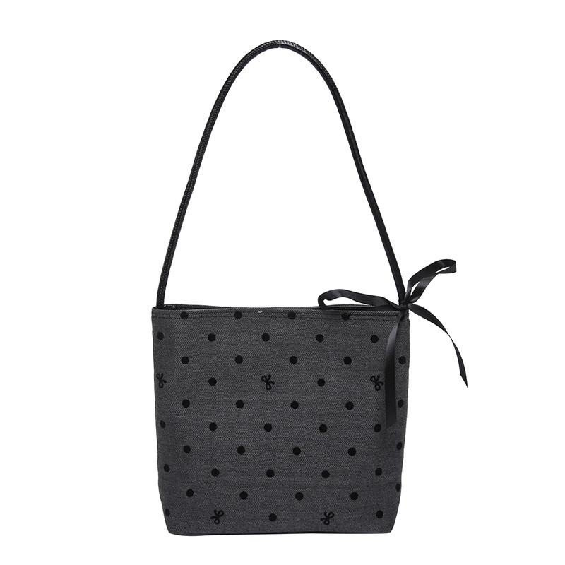 Trendy Large Capacity Bucket Bag With Bowknot And Polka Dot Print For Fashionable Commuters