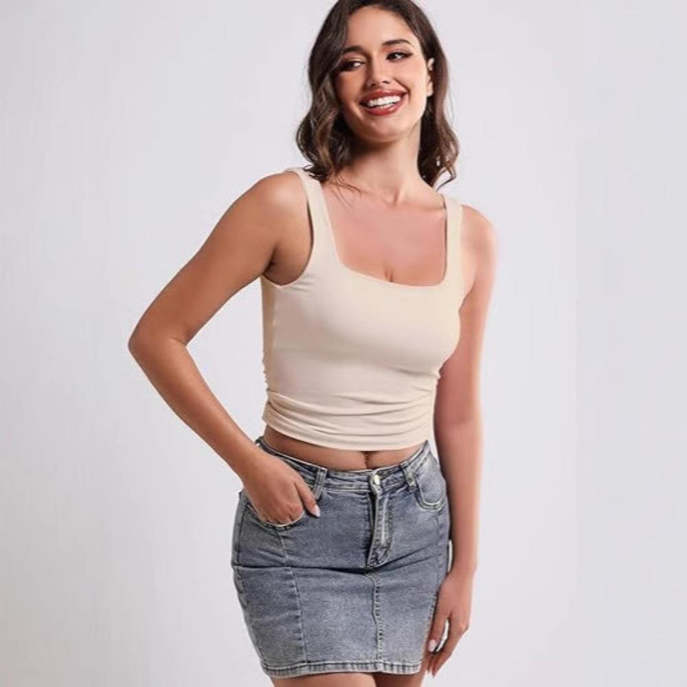 Square Neck Tank Top Wide Shoulder Straps Crop Tops Women Summer Camis Solid Color Camisole Fashion Tube Female Sleeveless Cropped Vest Y2K Clothes