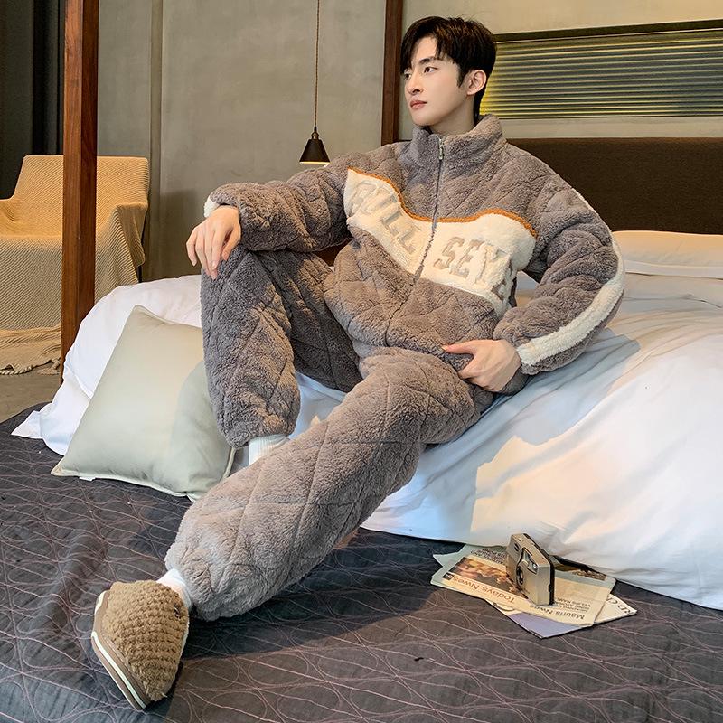 Winter Herren Steppfleece Pyjama Set - Dick, Warm, Jugendliche Homewear und Outdoor-Stil