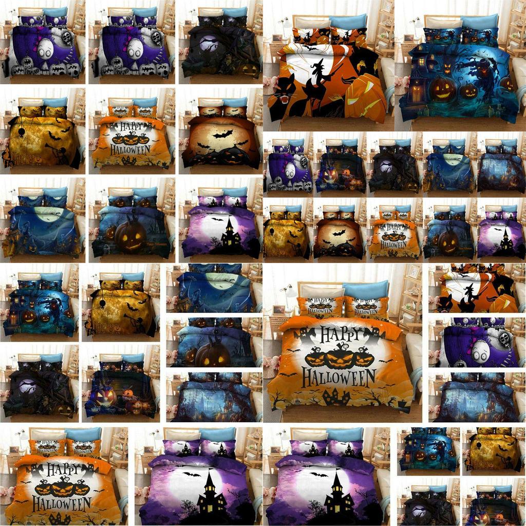 Bezauberndes Halloween 3D Cartoon Bettwäscheset mit Hexen- und Kürbisdesigns für gemütlichen Schlaf