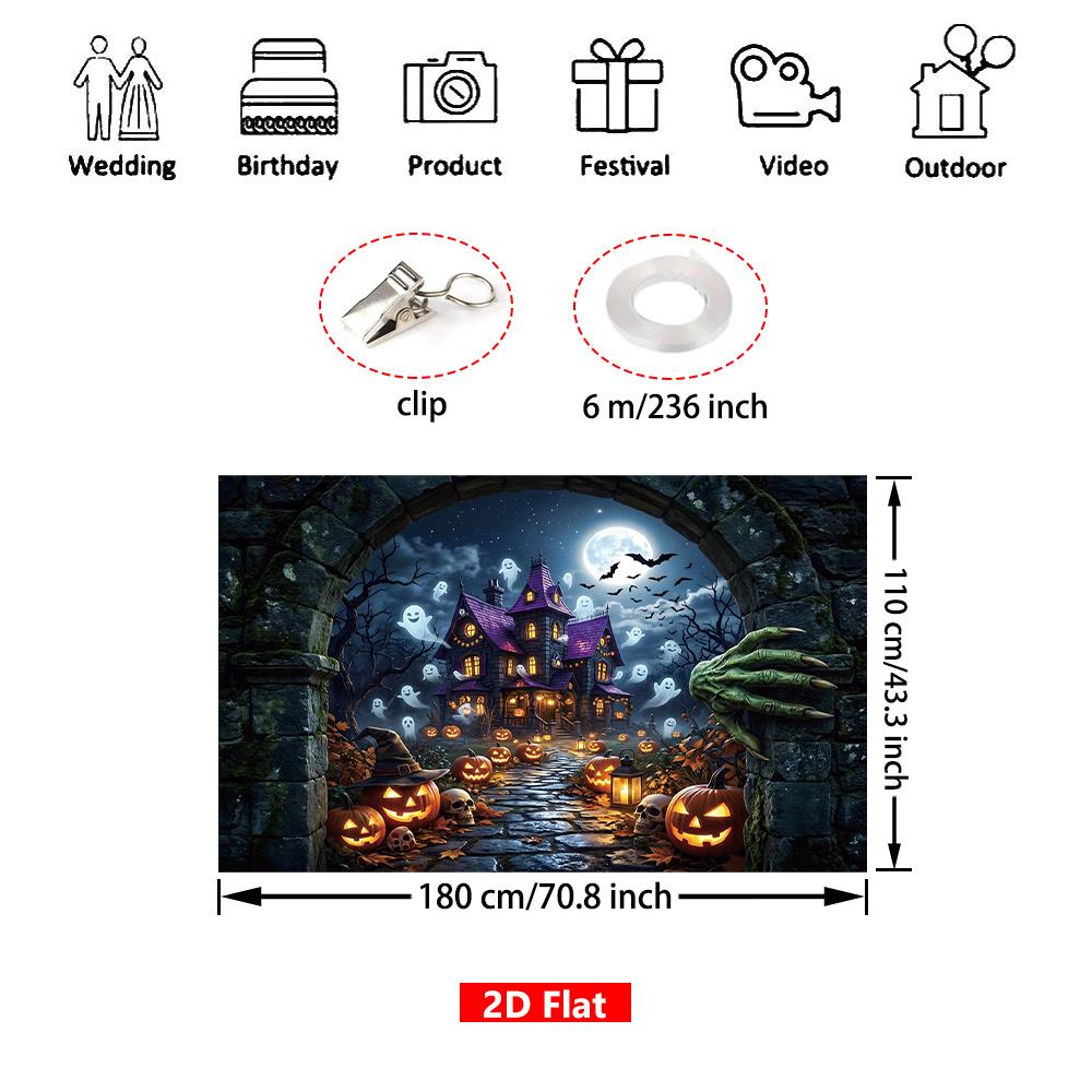 1Pcs Spooky Haunted House Pumpkin Ghost Decoration Background Halloween Backdrop Decorations For Photo Studio Photo Booth Party