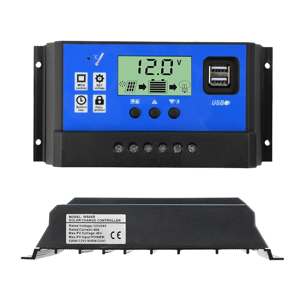 Solar Charge Controller 12V 24V PWM 10A 20A 30A Solar Panel Battery Regulator LCD Display Dual USB Output 10A