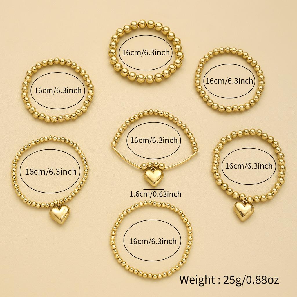 Vintage Multi-layer Layered CCB Bead Bracelet Set Fashion Heart-shaped Pendant Women's Elegant Daily Party Vacation Zircon Gift