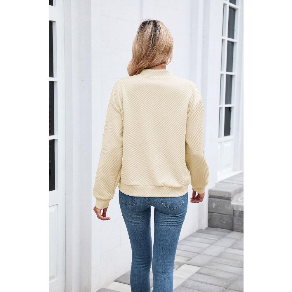 Women's Long-Sleeve Jacket Fall/Winter Solid Color Crew Neck Zipper Loose-Fit Long-Sleeve Sweatshirt Women's Baseball Jacket