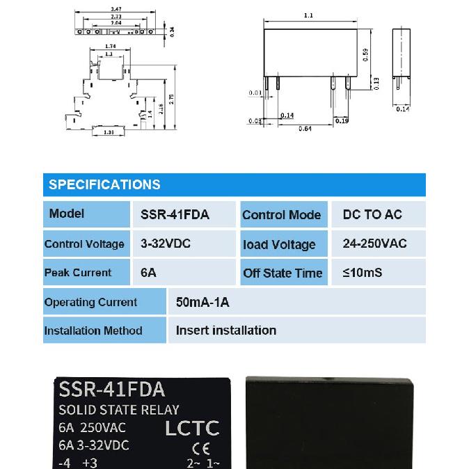 SSR Solid State Relays DC to DC Slim Relay Module 3-32VDC 6A Mini Relay Non-contact DIN Rail Relay SSR-41FDD Relays 5