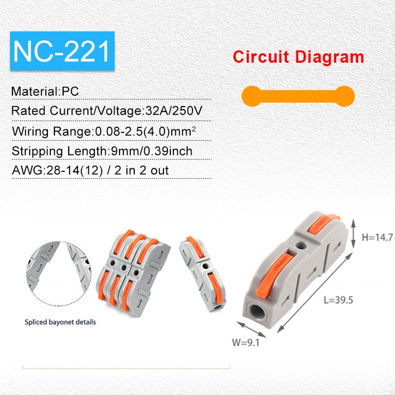 34/50pcs Lever Wire Connector For Quick Connection 28-12 AWG 1-to-1 In-line Wire Connector Compact Splice Insulated Terminal