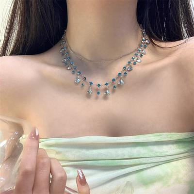 Double Layered Pendant Necklace for Women's Court Style Blue Love, Double Layered Shell Necklace